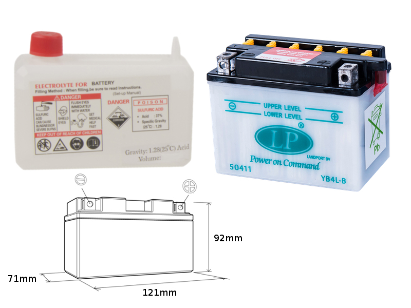 LANDPORT akumulátor YB4L-B (MD LB4L-B) 12V 4AH 121X71X93 (GB4LB) obsluhovaný - elektrolyt zvlášť (6) UE48